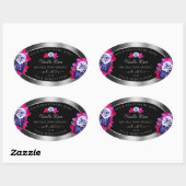 Floral Blue Roses Product Labels Black Silver (Vel)