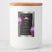 Floral Blue Roses Product Labels Black Silver Voedselcontainer Etiket (Voorkant)