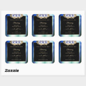 Floral Blue Rozen Black Product Label Marble Lijst (Vel)