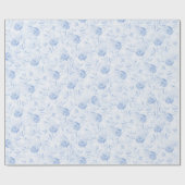 Floral Blue Rozen Elegant Damask Wedding Cadeaupapier (Vlak)