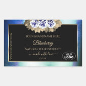 Floral Blue Rozen Marble Product Labels Logo Black (Voorkant)