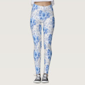 Floral Blue Rozen op witte Leggings vrouwen (Voorkant)