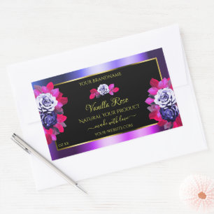 Floral Blue Rozen Roze Paarse zwarte etiketten