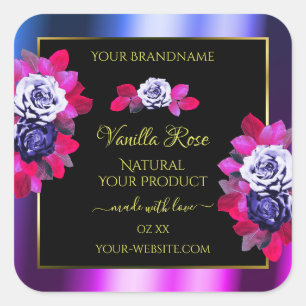 Floral Blue Rozen Roze Paarse zwarte etiketten