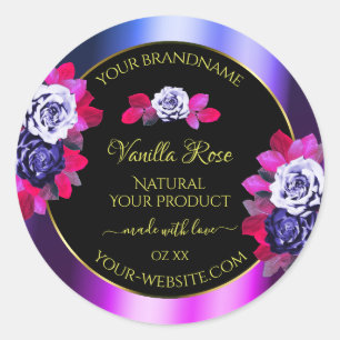 Floral Blue Rozen Roze Paarse zwarte etiketten