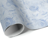 Floral Blue Rozen Silver Shimmer Chic Cadeaupapier (Rol Hoek)