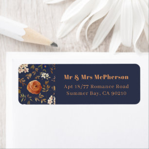 Floral Blue Rust Wedding Return-adreslabels Etiket