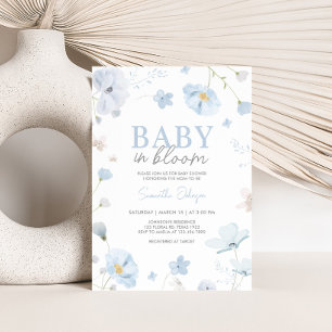 Floral Blue Spring Baby in Bloom Baby shower Kaart