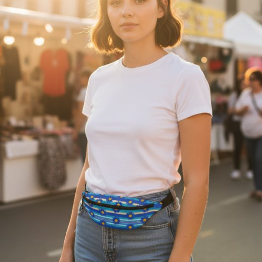 Floral Blue Stripe Fanny Pack , Print Cut Sew Bag