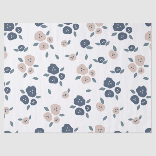 Floral Blue Tan Rustic Tissuepapier (Voorkant)