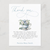 Floral Blue Tea Party Boy Baby shower Bedankt