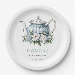 Floral Blue Tea Party Boy Baby shower Papieren Bordje