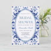 Floral Blue Toile De Jouy Bridal Shower Invitation (Debout devant)