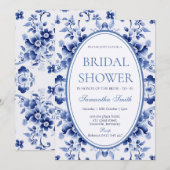 Floral Blue Toile De Jouy Bridal Shower Invitation (Devant / Derrière)