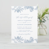  Floral Blue Wedding Kaart (Staand voorkant)