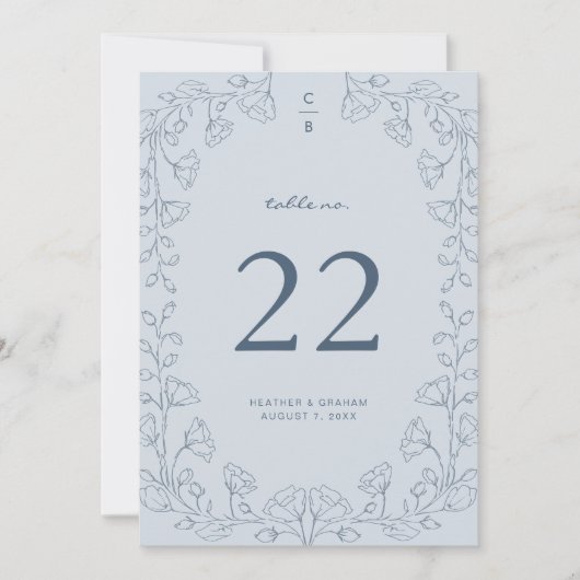 Floral Blue Wedding Table Number (Voorkant)