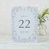 Floral Blue Wedding Table Number (Staand voorkant)