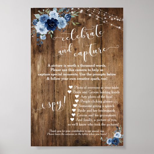 Floral Blue wegwerp camera instructies teken Poster (Voorkant)