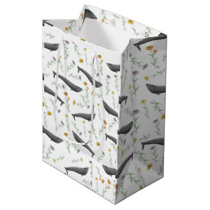 Floral Blue Whale Spring Illustration Pattern Medium Cadeauzakje