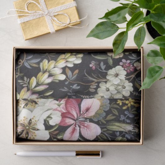  Floral Blue White Botanical Flower Pattern Tissuepapier (Geschenk)