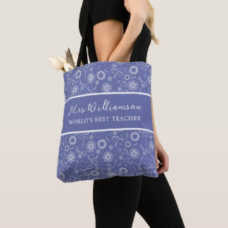 Floral Blue & White Teacher Canvas tas