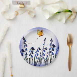 Floral Bluebells Butterfly Papieren Bordje
