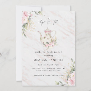 Floral Blush and Gold Vrijgezellenfeest Tea Party  Kaart