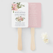Floral Blush and Roos Gold Wedding Programme Handwaaier (Voorkant en achterkant)