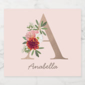 Floral blush bouquet gepersonaliseerde letter " A  Sparkling Wijnetiket (Enkel label)