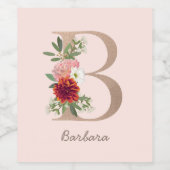 Floral blush bouquet gepersonaliseerde letter " B  Wijn Etiket (Enkel label)