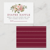 Floral Blush & Burgundy Baby shower Diaper Raffle Informatiekaartje (Voorkant / Achterkant)