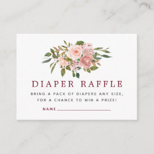 Floral Blush & Burgundy Baby shower Diaper Raffle Informatiekaartje
