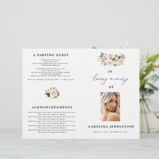 Floral Blush Celebration Of Life Programme (Debout devant)