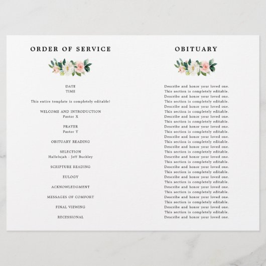 Floral Blush Celebration Of Life Programme (Dos)
