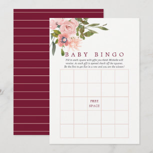 Floral Blush en Burgundy Baby shower Baby Bingo Kaart