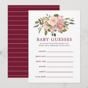 Floral Blush en Burgundy Baby shower Baby Guesses Kaart