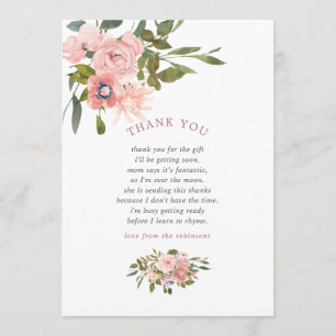 Floral Blush en Roos Gold Baby shower Hartelijk da Bedankkaart
