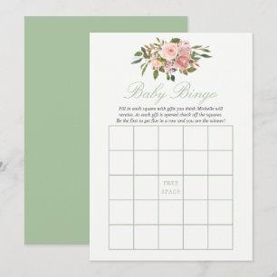 Floral Blush en Sage Baby shower Baby Bingo Kaart