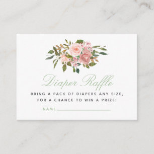 Floral Blush en Sage Baby shower Diaper Raffle Informatiekaartje