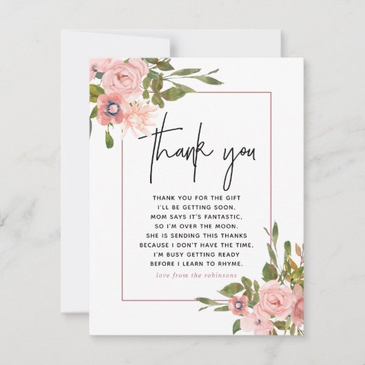 Floral Blush et Rose Baby shower or Merci (Devant)