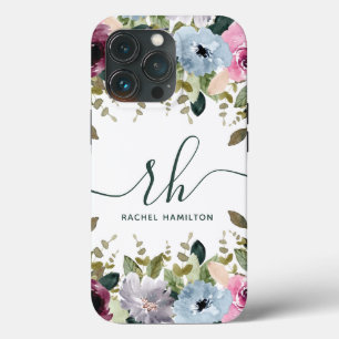 Floral Blush Fancy Initialen en naam iPhone 13 Pro Hoesje