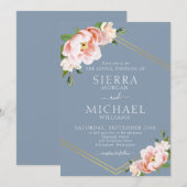 Floral Blush Gold Geometric Dusty Blue Wedding Kaart (Voorkant / Achterkant)