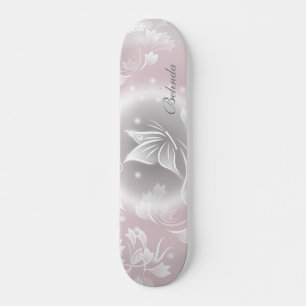 Floral Blush Grey Butterfly Personaliseren  Skateboard