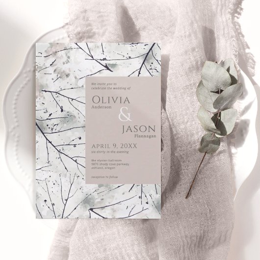 Floral Blush Grey Waterverf Invitation Kaart