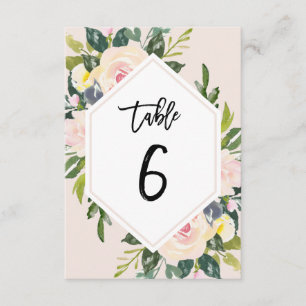 Floral Blush Handgeschreven Tabel 6 Nummerkaart Kaart