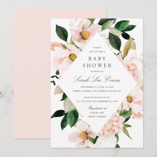 Floral Blush Hydrangea Elegant Chic Baby shower Kaart (Voorkant / Achterkant)