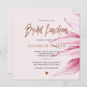 Floral blush koper glitter script bridal luncheon kaart (Voorkant / Achterkant)