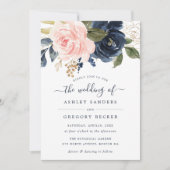 Floral Blush & Navy Elegant Typographie Invitation (Devant)