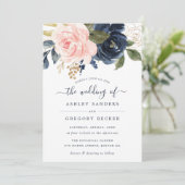 Floral Blush & Navy Elegant Typographie Invitation (Debout devant)