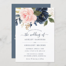 Floral Blush & Navy Elegant Typographie Invitation